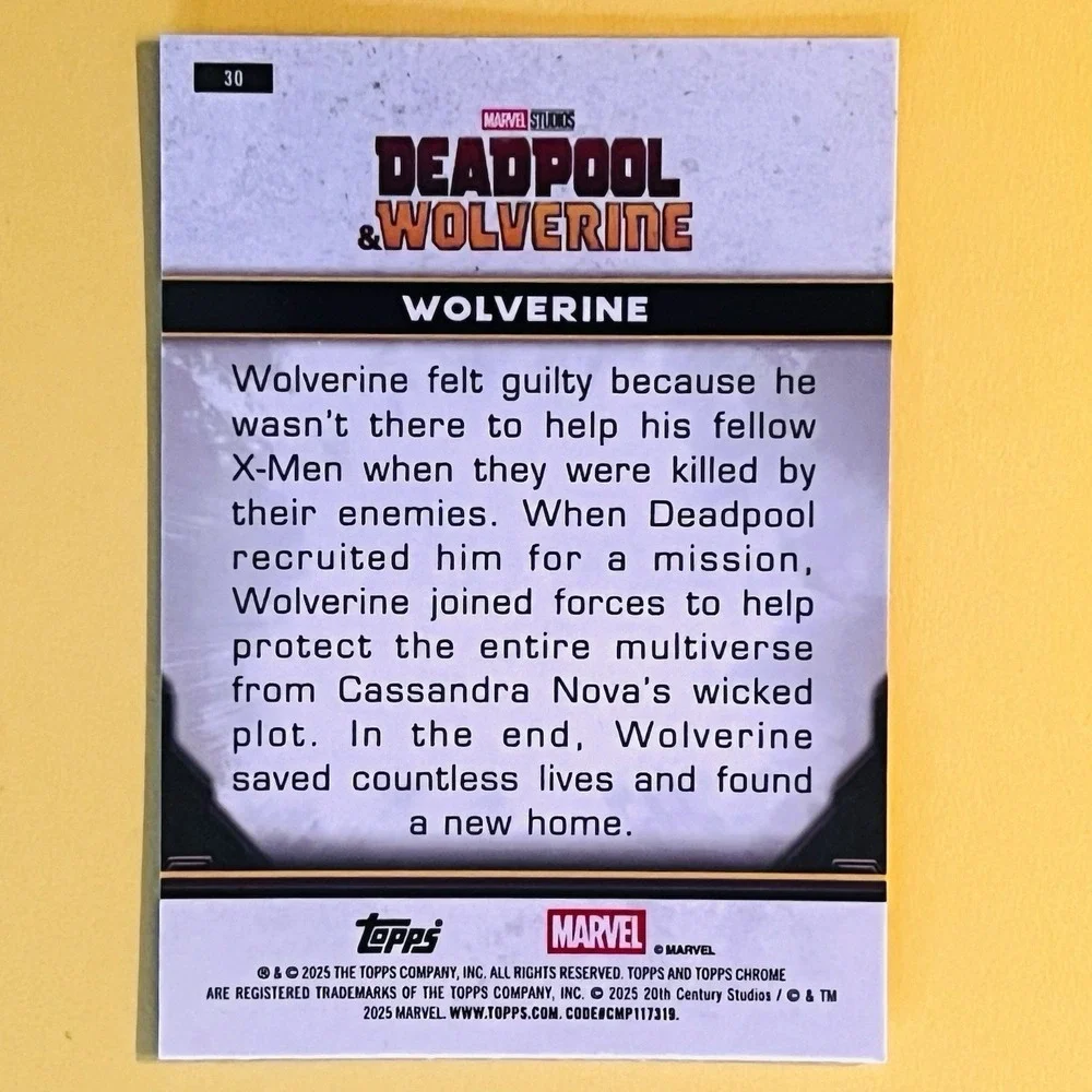 2025 Topps Chrome Deadpool‎ & Wolverine #30 Wolverine Base Marvel
